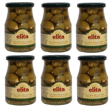 6x griechische grüne Oliven gefüllt mit Mandeln im Glas a 200g gesamt 1200 g Abtropfgewicht green olives olive aus Griechenland + Probiersachet 10 ml Olivenöl aus Kreta