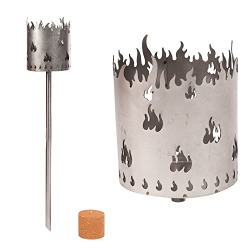 Novaliv Gartenfackel Rost Motiv Flamme | inkl. 1x Brennmittel aus Holzspäne mit Wachs | Feuerschale Metall mit Stiel Gartenleuchte Fackel