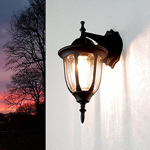 Licht-Erlebnisse Schwarze Gartenlampe für Wand Glas E27 H:37cm MILANO rustikal Außenleuchte Haus Wand Balkon Terrasse