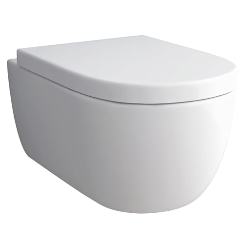 Hochwertiges Spülrandloses Hänge WC I Toilette aus Keramik mit Antibakterieller Oberfläche Nano Beschichtung I Abnehmbarer WC Sitz mit Absenkautomatik