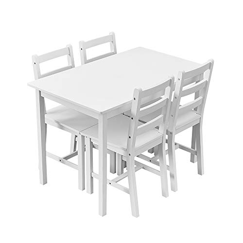 Panana Esstisch mit 4 Stühlen Set Kiefer Holz Essgruppe 4er Set Esszimmerstühle mit Esstisch für Esszimmer, Küche, Wohnzimmer Esszimmergarnitur (Weiß)