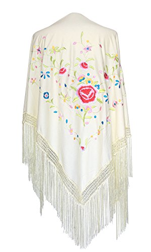 La Senorita Spanischer Manton, Tuch - creme Weiß mit Blumen Large