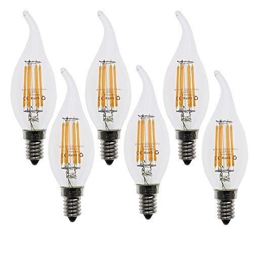 6x LED Kerzenbirnen E14 Filament Dimmbar 6W,Warmweiß 2700K,Klar Glas,Ersetzt 60 Watt Glühlampe,AC 220V-AC240V