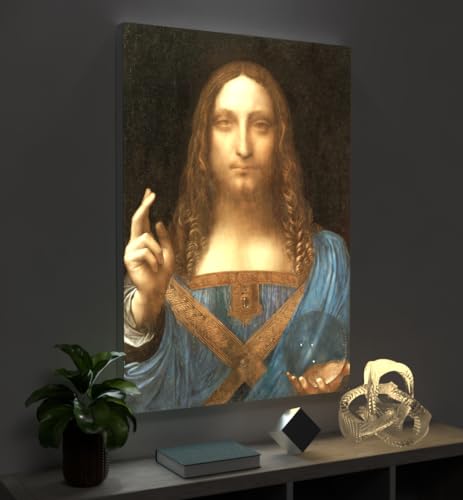 MyMaxxi - Pixlip Poster Salvator Mundi Wandbild Design Wand Dekoration, Gemälde Malerei Leonardo da Vinci Mehrfarbig Leuchtrahmen - Christus Segen, 60x60 cm, Rahmen: nur Druck