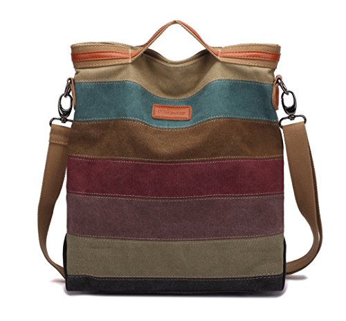 Handtasche Damen,KAUKKO Canvas Damen Stripe Stylisch Schultertasche Elegante Umhängetasche Bag für Mädchen Shopper