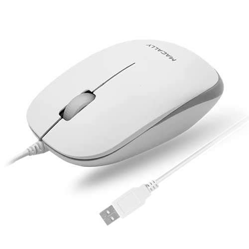 Macally USB-Maus für Mac und Windows – einfache 3-Tasten-Computer-Maus kabelgebunden, Scrollrad-Layout mit 1,5 m Kabel – einfache Plug-and-Play-USB-Maus für Laptop, Desktop, Notebook – Weiß