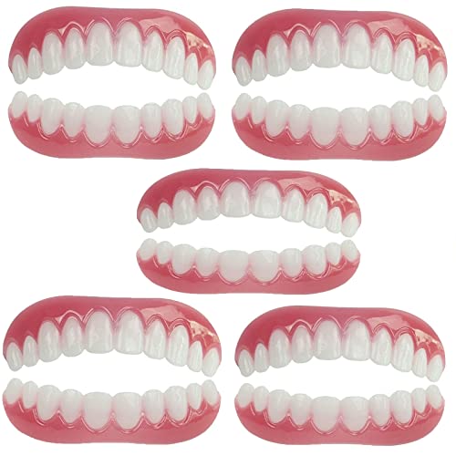 Fake Teeth Kieselgel Abnehmbar Upper Lower Teeth Veneer Whitening Dental Comfortable Smile for Adults Kosmetische Veneers Zähne Temporäre Prothesen Männer und Frauen,5pairs