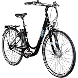 ZÜNDAPP E Bike City 28 Zoll | Elektro Fahrrad für 150-175 cm | 7 Gang Ebike Vorderrad Motor | E-Bike Elektrofahrrad mit Beleuchtung | Retro Hollandrad Green 3.7 (schwarz/blau, 48 cm)