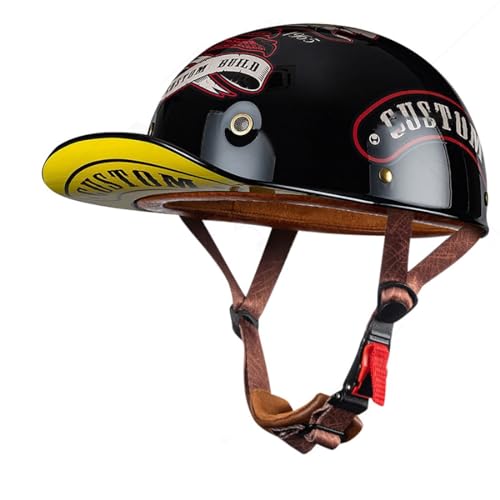 Motorradhelm Halbhelm, Halbschalen-Retro-Motorradhelm Vintage-Halbschalen-Jethelm DOT/ECE-zertifizierter Retro-Jethelm im Deutschen Stil für Männer und Frauen C,M54-57CM