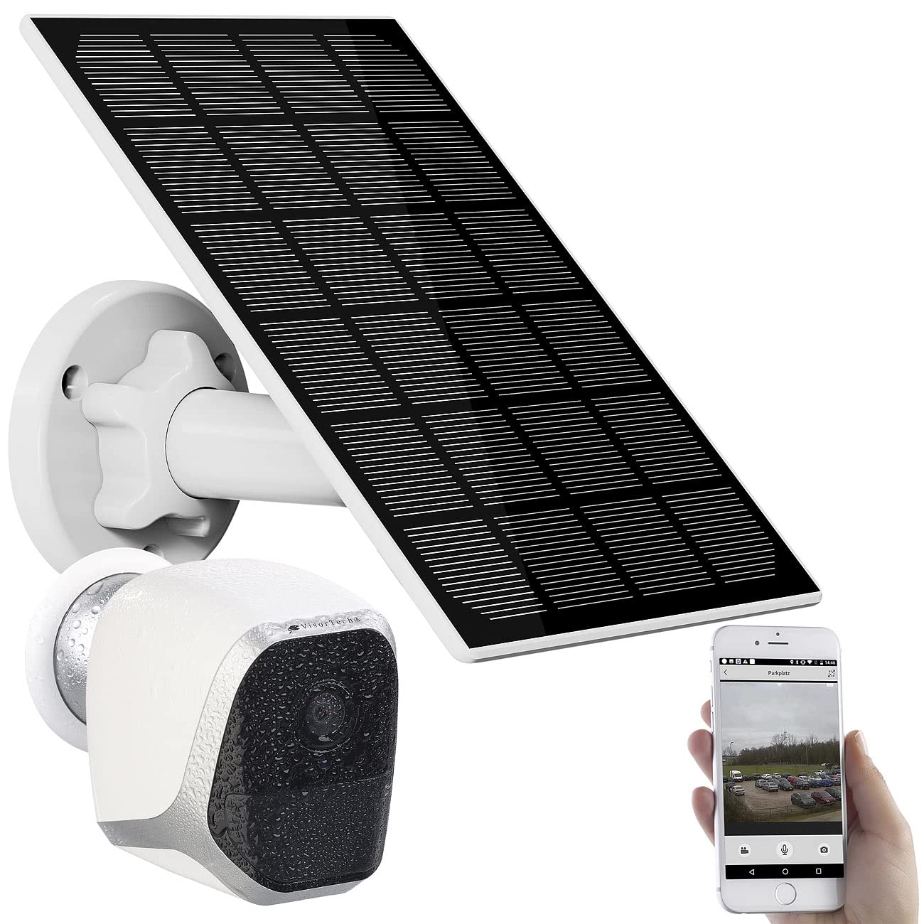 VisorTech WLAN Kamera Solar: IP-HD-Überwachungskamera mit Solarpanel (Aussenkamera Solar, Outdoor Kamera Solar, Videokamera Bewegungsmelder)