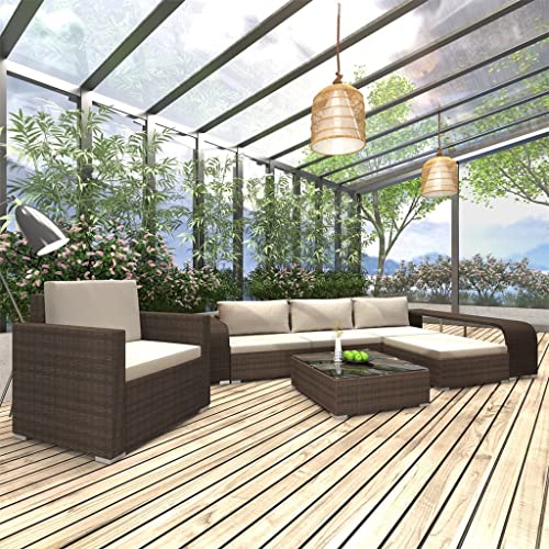 ZQQLVOO Gartenlounge Balkonmöbel Kleiner Balkon Gartensofa 8-TLG. Garten-Lounge-Set mit Auflagen Poly Rattan Braun