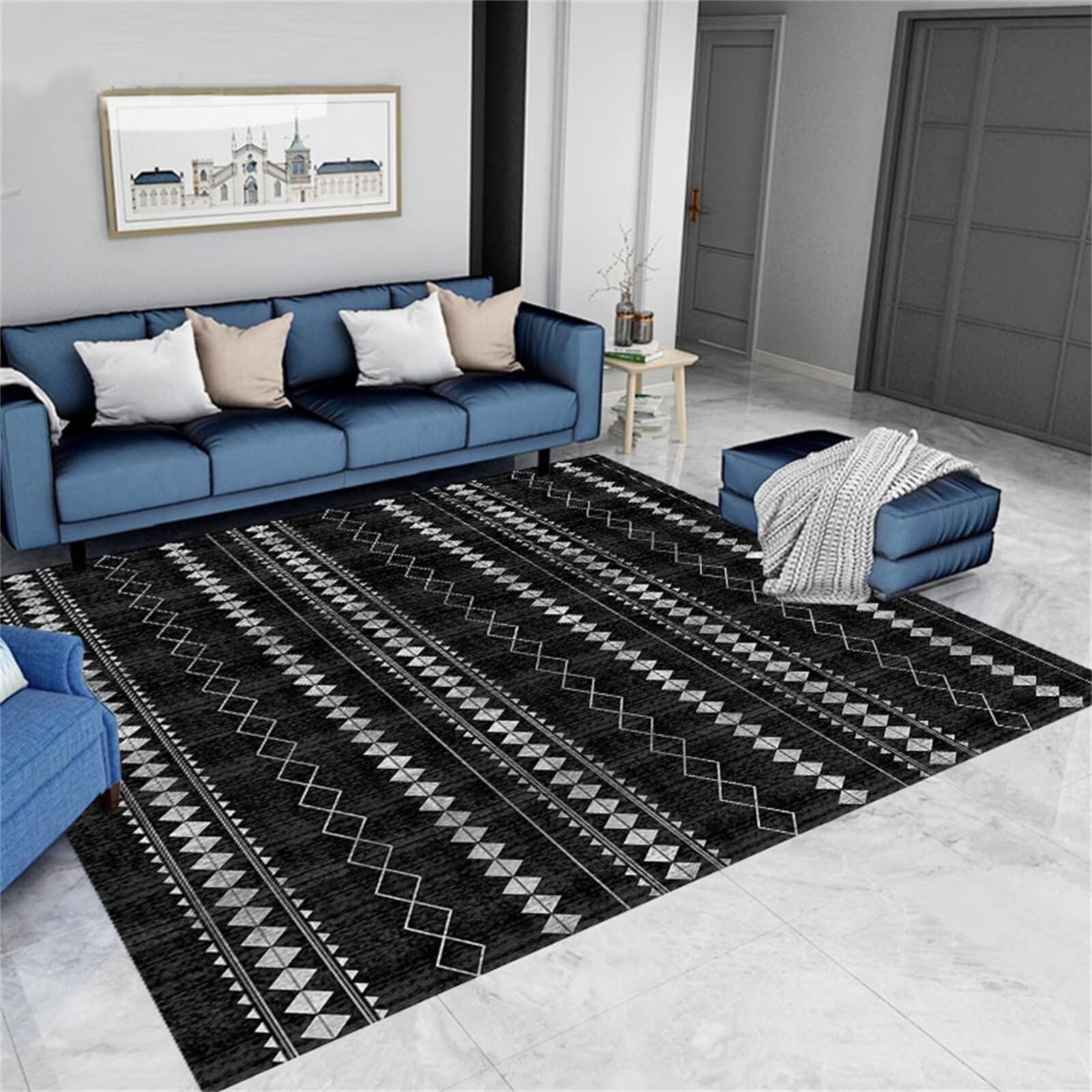 AU-SHTANG Flur deko Schwarz-Grauer Teppich, schallisoliert, pflegeleicht, lässiger und hochwertiger Teppichteppich Pastell,dunkelgrau,150x210cm
