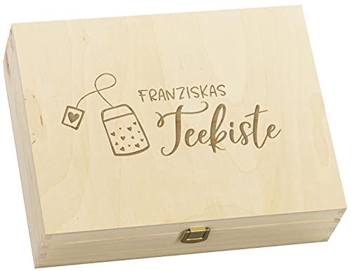 LAUBLUST Teebox Holz Personalisiert - Teezeit - ca. 29 x 22 x 8 cm, 12 Fächer, Holz Natur - Geschenk für Teeliebhaber