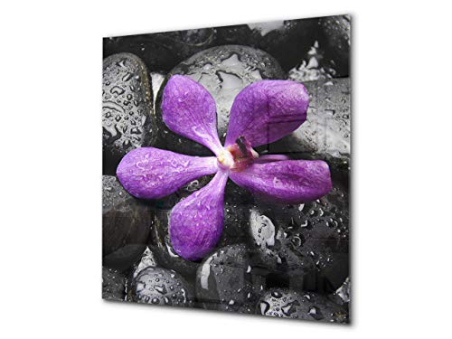 Einzigartiges Glas-Küchenpanel - Hartglas-Rückwand - Kunstdesign Glasaufkantung BS02 Serie Stein: Flower On The Stone 2