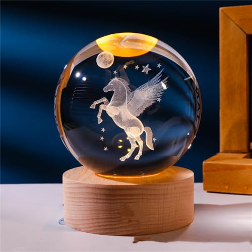 qianyue 80mm 3D Laser Gravierte Miniatur Pegasus Kristallkugel Kristall Feld Handwerk Glas Dekoration Ornament Geburtstagsgeschenk