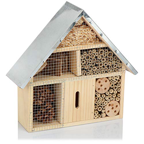 COM-FOUR® Insektenhotel aus Holz - Bienenhotel für Fluginsekten, Marienkäfer, Schmetterlinge und Fliegen - Insektenhaus zum Aufhängen (01 Stück - 29x28x8cm)