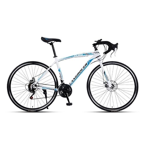 TiLLOw 700C-Räder, Rennrad 21/24/27/30 Geschwindigkeit, Erwachsenenfahrrad, Herren- und Damen-Rennrad, Doppelscheibenbremse (Color : White-Blue, Size : 24-Speed_30MM)