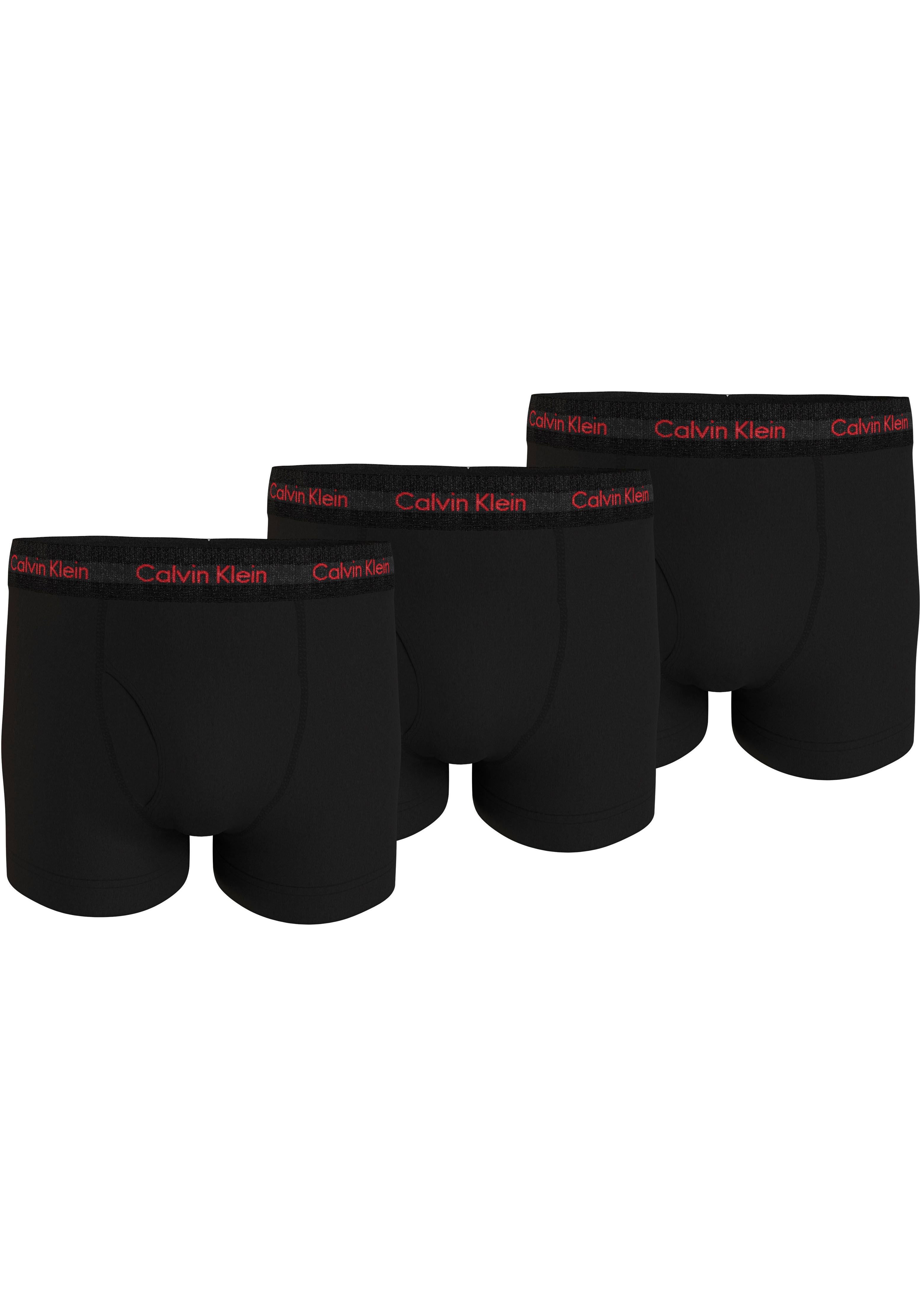 Calvin Klein Herren 3er Pack Boxershorts Trunks Baumwolle mit Stretch, Schwarz (Black W/ Pompian Red Logos), L