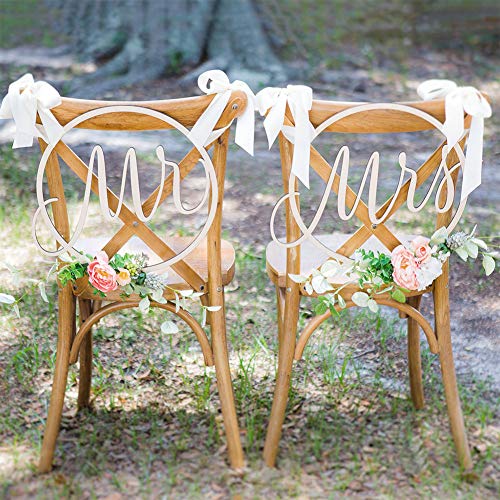 Wpond Mr Mrs Sign Chair Deko für Hochzeitsstuhl-Schilder, Anhänger zum Aufhängen auf der Rückseite des Stuhls aus Holz, mit Band, für Blumendekoration für Hochzeit, Boho Monsieur Madame