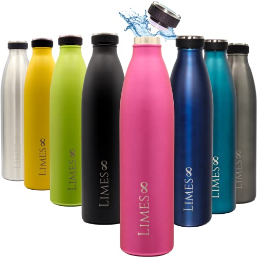 Edelstahl Trinkflasche 750ml, 1000ml – Thermosflasche, Isolierte Wasserflasche, Auslaufsichere Isolierflasche doppelwandig, Kohlensäure geeignet (Rainbow Pink, 1000ml)