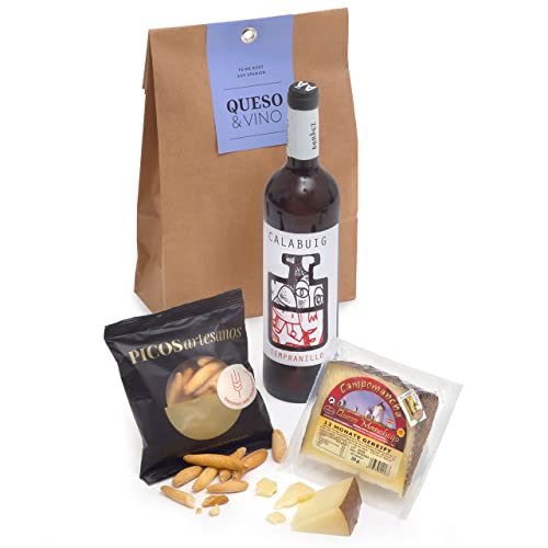 QUESO & VINO - Delikatessen-Geschenktüte mit Rotwein D.O. Valencia, Manchego-Käse und Cracker