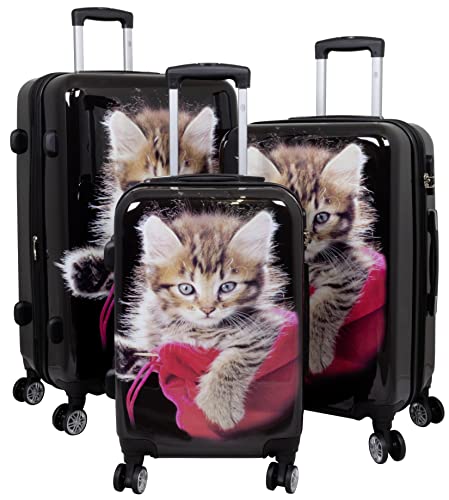 Trendyshop365 Hartschale Koffer-Set Katze 3-teilig Bunt