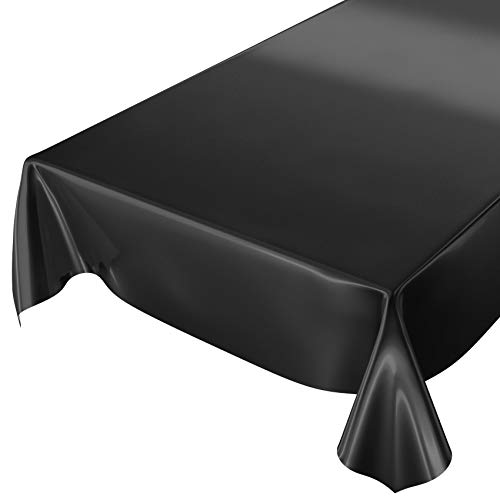 ANRO Wachstuchtischdecke Wachstuch abwaschbare Tischdecke Uni Glanz Einfarbig Schwarz 280x140cm eingefasst