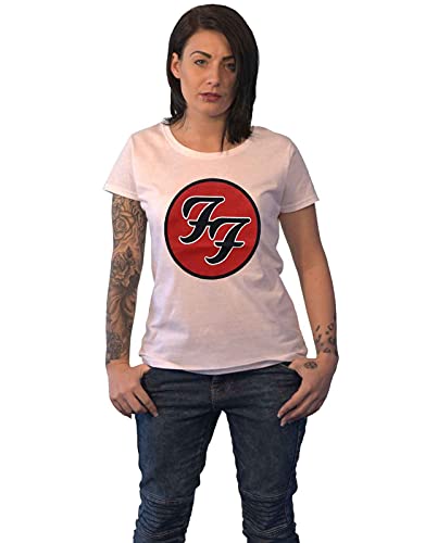 Foo Fighters T Shirt FF Band Logo Nue offiziell Damen Skinny Fit Weiß XL