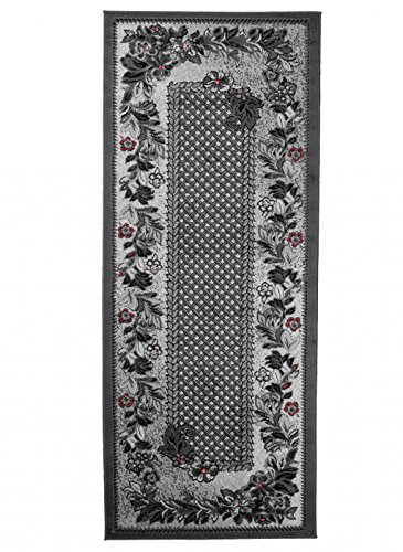 Carpeto Klassisch Läufer Teppich Grau 80 x 500 cm Ornamente Muster Kurzflor Monaco Kollektion