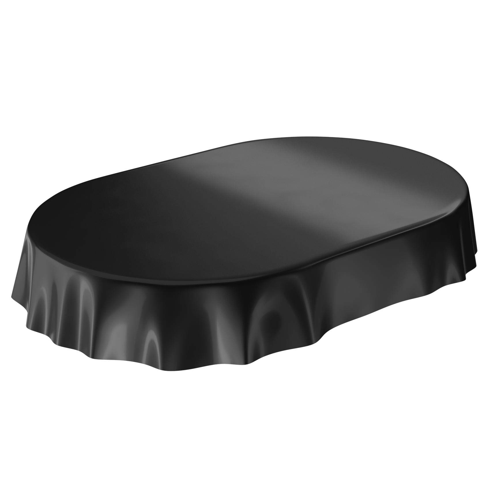 Wachstuchtischdecke Wachstuch abwaschbare Tischdecke Uni Glanz Einfarbig Schwarz Schnittkante Oval 140 x 240cm