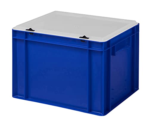 Design Eurobox Stapelbox Lagerbehälter Kunststoffbox in 5 Farben und 16 Größen mit transparentem Deckel (matt) (blau, 40x30x28 cm)