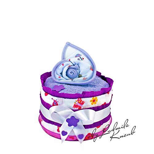 MomsStory - mini Windeltorte neutral | Baby-Geschenk zur Geburt Taufe Babyshower | 1 Stöckig (Violett) Baby-Boy & Baby-Girl (Unisex)