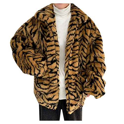 Yowablo Mantel Übermantel Männer Leopard Winter Warme Mode Outdoor Wolle Kunstpelz Kragen (3XL,3Khaki)