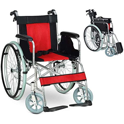 Attendant Propelled Wheelchair Aluminum Alloy Wheelchair Folding Portable Multi-Purpose Wheelchairs Elderly Mobility Scooter Trolley (Rot)