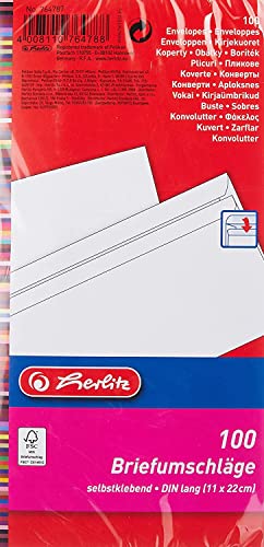 Herlitz Briefumschlag DIN Lang Selbstklebend, Stück mit Innendruck, weiß (10 x 100er Pack | ohne Fenster)
