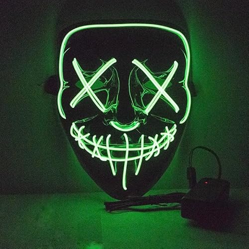 MIMIKRY Leuchtende The Purge LED Maske mit 3 Leuchtmodi Halloween Leuchtmaske Party Festival, Farbe:Grün