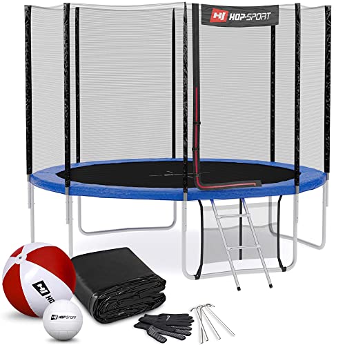 Hop-Sport Gartentrampolin Outdoor Trampolin 244, 305, 366, 430, 490 cm Komplettset inkl. Außennetz Leiter Wetterplane Bodenhaken 305cm 3 Beine