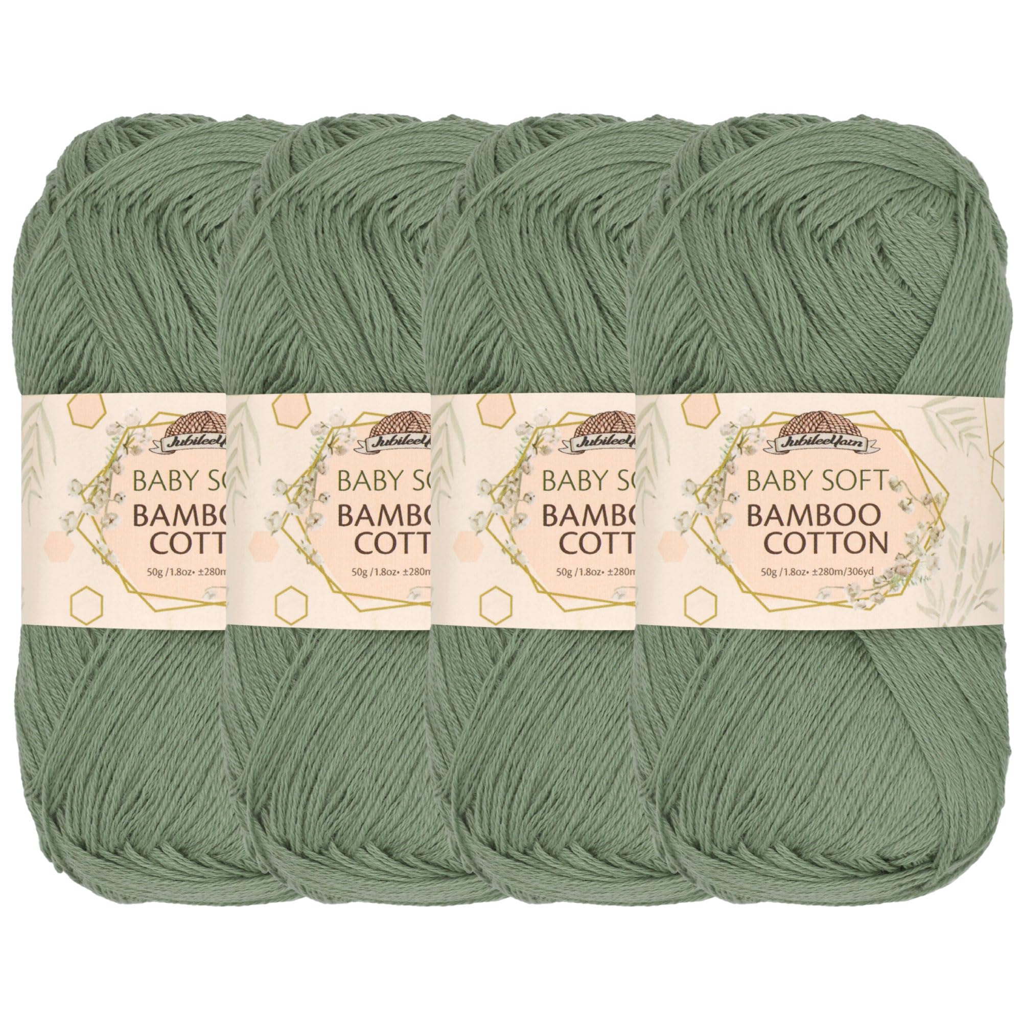 JubileeYarn Baby Soft Bamboo Cotton Yarn - 50g/Strang - Burning Sage - 4 Knäuel