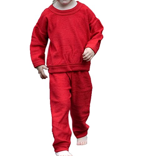 Cosilana Kinder Schlafanzug Frottee 2-teilig, 100% Wolle (kbT) (104, Rot)