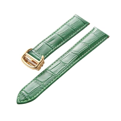 INEOUT Leder-Uhrenarmband, Erste Schicht, Rindsleder, Kompatibles Cartier Tank London-Uhrenarmband, Herren- Und Damenarmband-Zubehör (Color : Green gold buckle, Size : 16mm)
