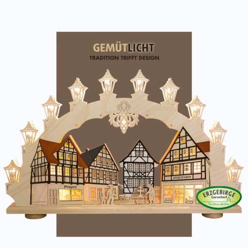 weigla LED Schwibbogen/Lichterbogen"Altstadt" 15 flammig Erzgebirge garantiert
