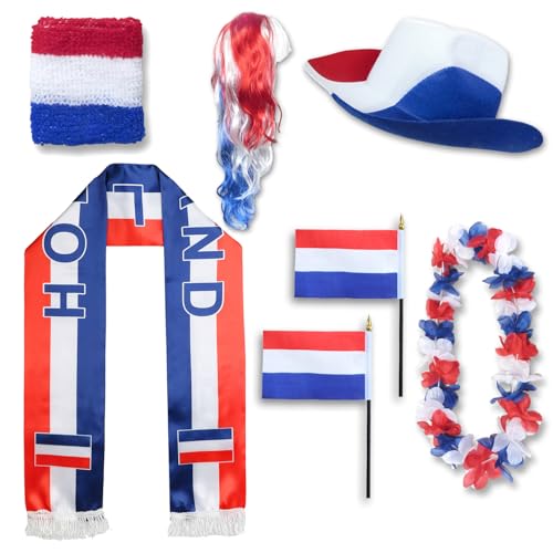 Sonia Originelli Fan-Paket Niederlande Netherlands Holland WM EM Fußball Schal Hawaiikette Hut Schweissband Fahne