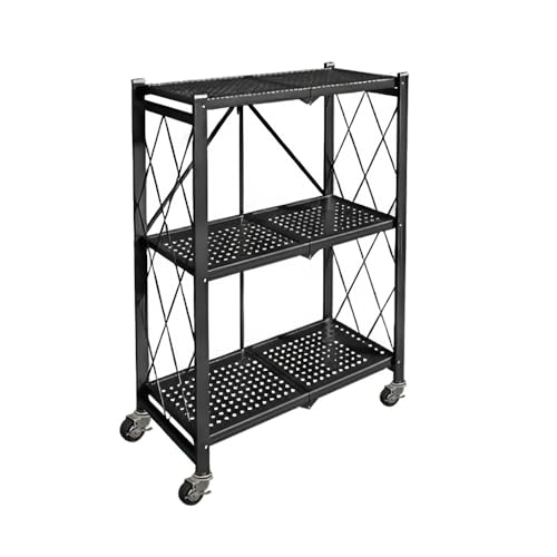 ACLFF Bäckerregal mit Klappbar, Küchenregal Standregal mit Laufrollen, Mikrowellenregal mit Metallrahmen, für Gewürz, Töpfe und Pfannen, Industrie-Design