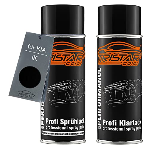 TRISTARcolor Autolack Spraydosen Set für KIA IK Black Perl/Zilinaschwarz Metallic Basislack Klarlack Sprühdose 400ml