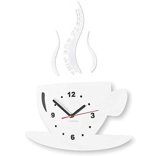 TASSE Zeit für Kaffee Moderne Küche Wanduhr, 3d römisch, wanduhr deko (Weiß)