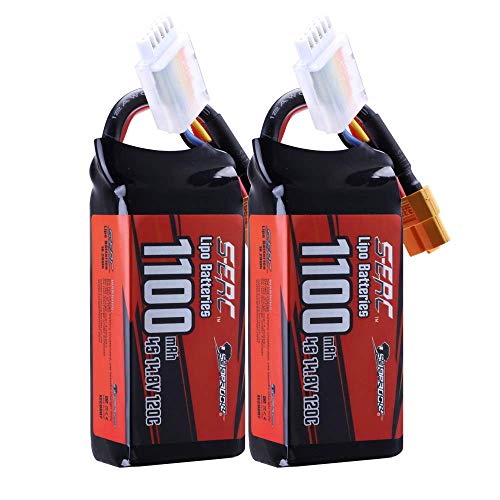 SUNPADOW 2 Pack 4S 14.8V Lipo Battery 1100mAh 120C Soft Pack with XT60 Plug for RC FPV Helicopter Airplane Drone Quadcopter Racing Hobby