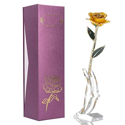 BIKING 24K Gold Rose, 24K vergoldete echte Rose Gelbe Rose mit Basis Dekoration für Liebhaber Sammlung Geschenke Ornamente Dekoration