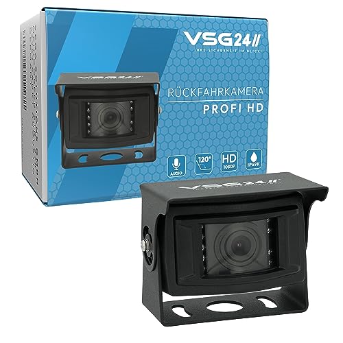 VSG24 - HD Rückfahrkamera Profi HD 720P | Audio | Flexibler Einbau | 120° & IP69K | 12Volt | 18 Nachtsicht IR-Dioden, Wasserdicht & Blendschutz