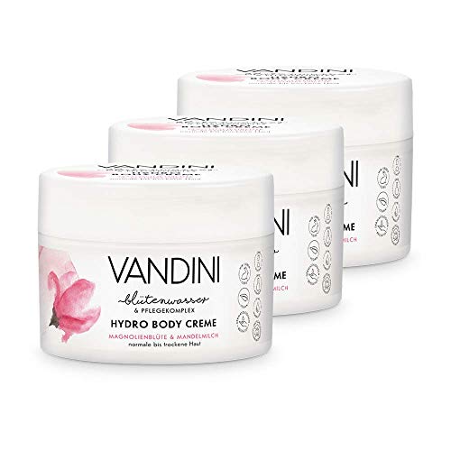VANDINI Hydro Body Creme Damen mit Magnolienblüte & Mandelmilch - Body Creme & Gesichtscreme für normale bis trockene Haut - vegane Body Creme für Frauen im 3er Pack (3x 200 ml)