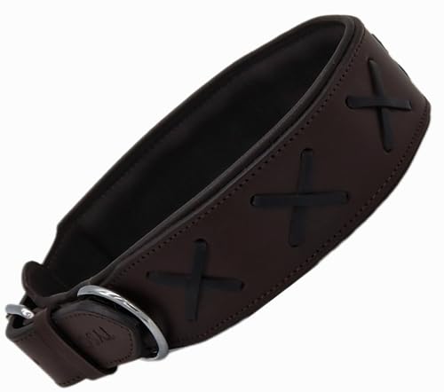 Hundehalsband Zierstick Breit Schwarz Braun Kreuz Schutzlasche Halsband Hund Leder Lederhalsband große, mittlere Rassen Hohe Zugkraftt (L, Braun/Schwarz)